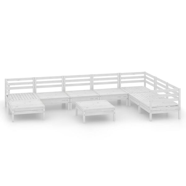 vidaXL Salon de jardin 9 pcs Bois de pin massif Blanc