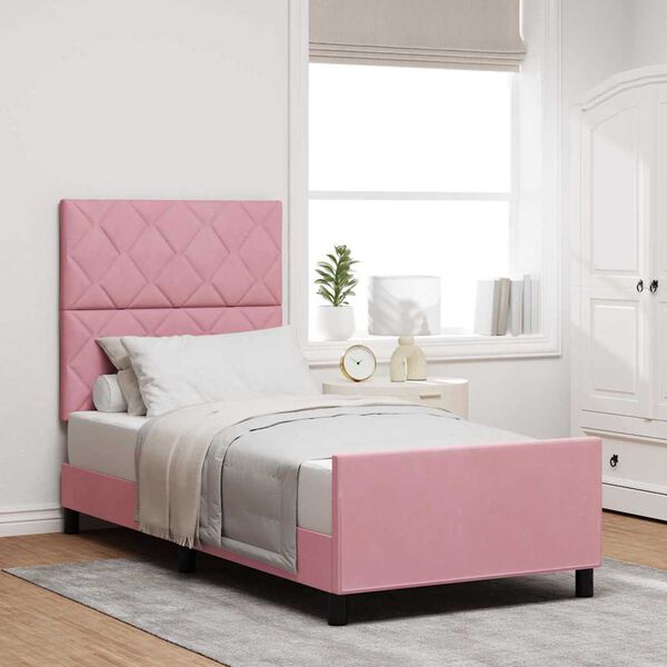 vidaXL Lit &agrave; ressorts avec t&ecirc;te de lit Rose 90 x 190 cm Velours
