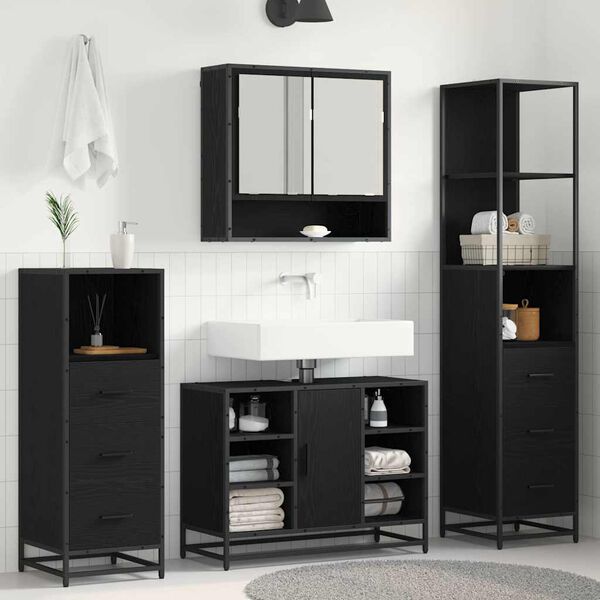 vidaXL Ensemble de mobilier de salle de bain 3 pcs Ch&ecirc;ne noir