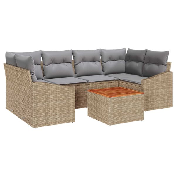 vidaXL Ensemble de canap&eacute; de jardin avec coussin 7 pcs Beige polyrotin
