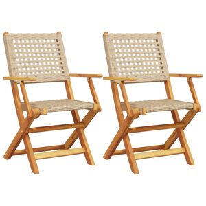 vidaXL Chaises pliantes 2 pi&egrave;ces Beige Bois massif d'acacia et polyrotin