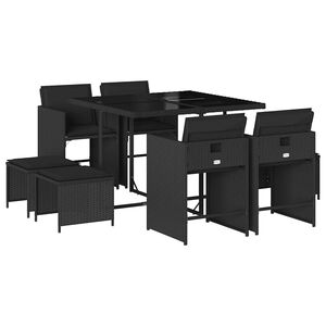 vidaXL Ensemble &agrave; manger de jardin 9pcs coussins noir r&eacute;sine tress&eacute;e