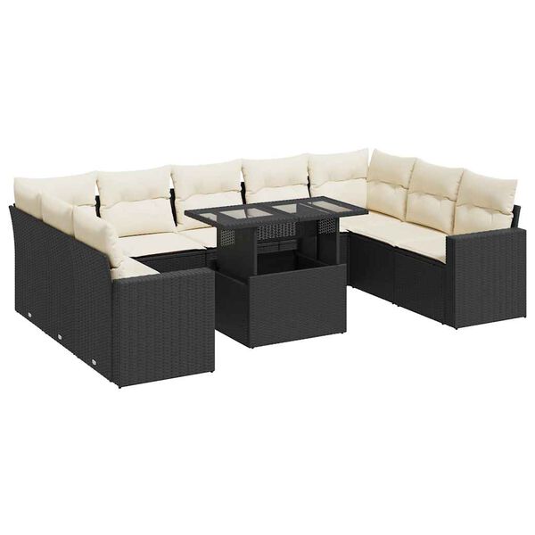 vidaXL Salon de jardin 10 pcs avec coussins noir résine tressée