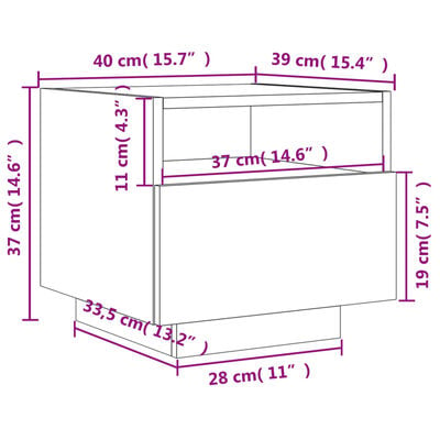 vidaXL Table de chevet avec lumières LED blanc 40x39x37 cm