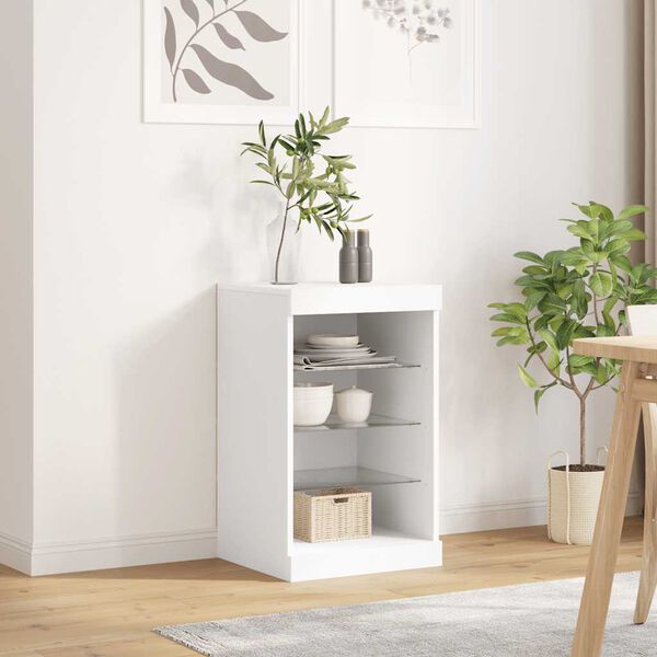 vidaXL Buffet avec lumi&egrave;res LED blanc 41x37x67 cm