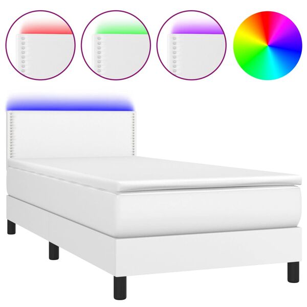 vidaXL Sommier &agrave; lattes de lit avec matelas et LED Blanc 90x200cm