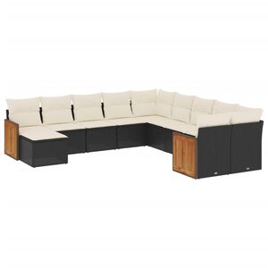 vidaXL Salon de jardin 11 pcs avec coussins noir r&eacute;sine tress&eacute;e