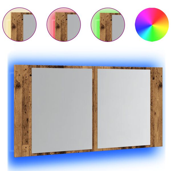 vidaXL Armoire &agrave; miroir LED vieux bois 90x12x45 cm bois d'ing&eacute;nierie