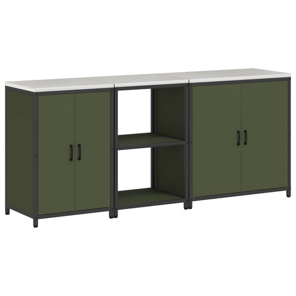 vidaXL Ensemble de rangement cuisine avec &eacute;tag&egrave;re 3 pcs Vert olive