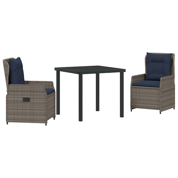 vidaXL Ensemble de salle &agrave; manger pour jardin 3 pcs Gris Poly rotin