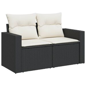 vidaXL Canap&eacute; de jardin avec coussins 2 places noir r&eacute;sine tress&eacute;e