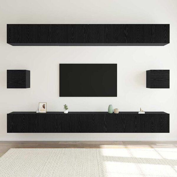 vidaXL Ensemble meuble TV 8 pcs Ch&ecirc;ne noir Bois d'ing&eacute;nierie