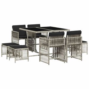 vidaXL Ensemble &agrave; manger de jardin et coussins 9 pcs gris clair rotin