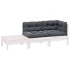 vidaXL Salon de jardin 3 pcs avec coussins Blanc Bois de pin massif