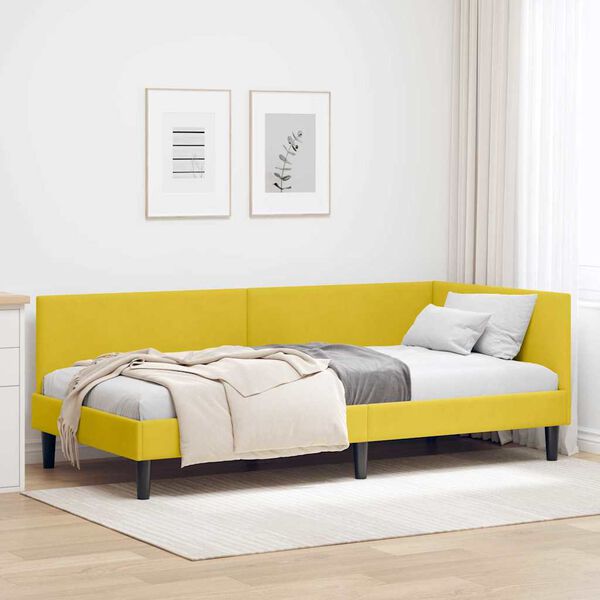 vidaXL Cadre de lit d'angle Jaune 90 cm x 200 cm VeloursetContreplaqu&eacute;