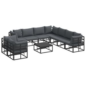 vidaXL Ensemble de canap&eacute; de jardin avec coussin 10 pcs Noir Aluminium