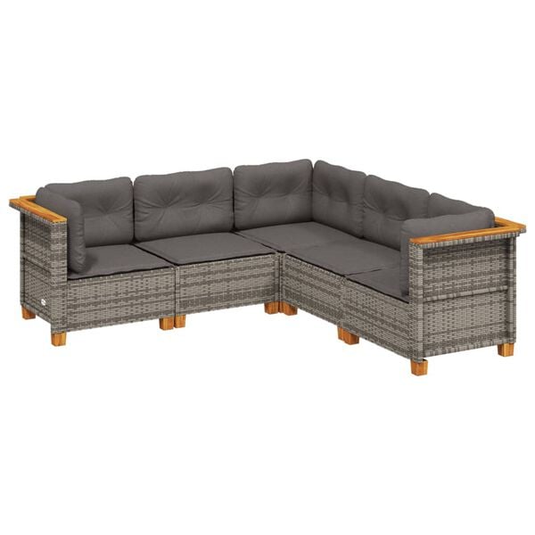 vidaXL Salon de jardin 5 pcs avec coussins gris r&eacute;sine tress&eacute;e