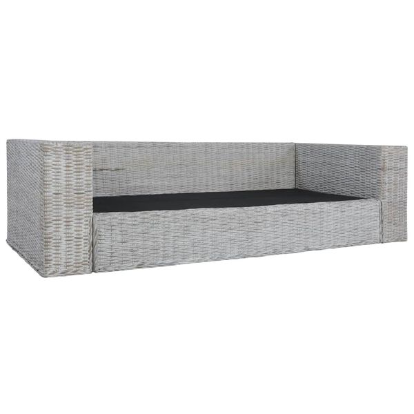 vidaXL Canap&eacute; &agrave; 3 places avec coussins Gris Rotin naturel