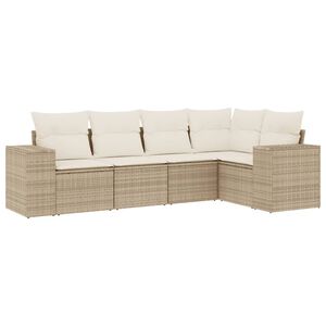 vidaXL Salon de jardin avec coussins 5 pcs beige r&eacute;sine tress&eacute;e