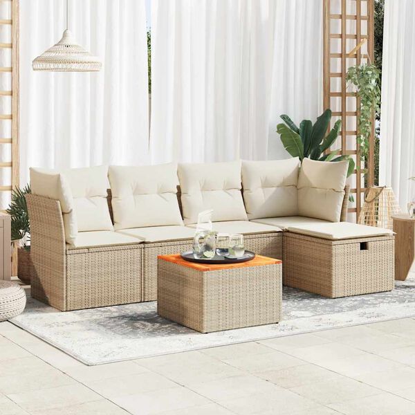 vidaXL Salon de jardin avec coussins 6 pcs beige r&eacute;sine tress&eacute;e