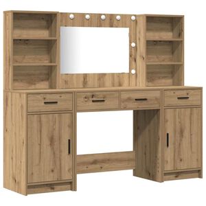 vidaXL Ensemble de table de maquillage avec LED 3 pc Ch&ecirc;ne artisanal