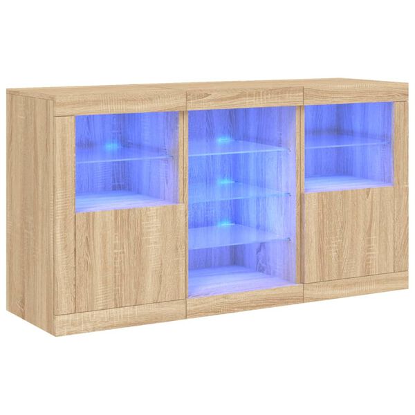 vidaXL Buffet avec lumi&egrave;res LED ch&ecirc;ne sonoma 123x37x67 cm