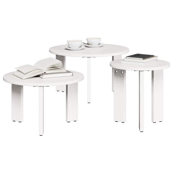 vidaXL Table basse 3 pcs Blanc Bois massif en pin