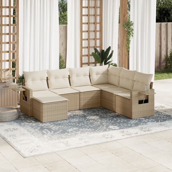 vidaXL Salon de jardin avec coussins 7 pcs beige r&eacute;sine tress&eacute;e