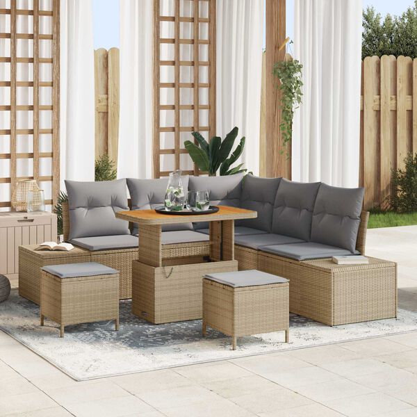 vidaXL Ensemble de canap&eacute; de jardin 8 pcs Beige Poly rotin