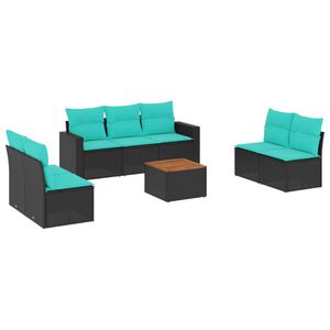 vidaXL Salon de jardin 8 pcs avec coussins noir r&eacute;sine tress&eacute;e