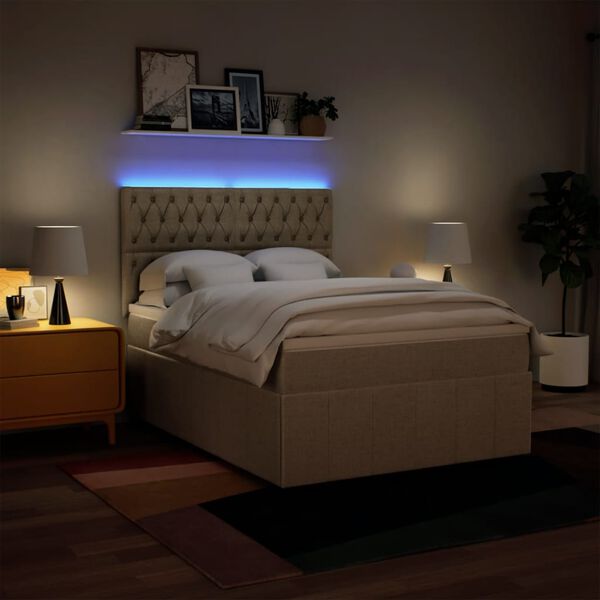 vidaXL Sommier &agrave; lattes de lit avec matelas Cr&egrave;me 140x190 cm Tissu
