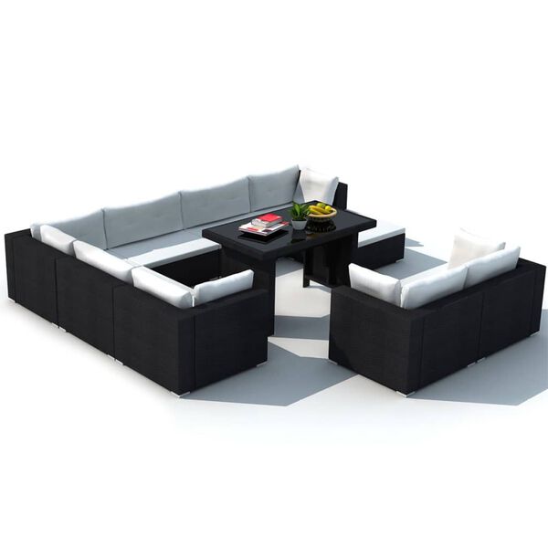vidaXL Salon de jardin 10 pcs avec coussins R&eacute;sine tress&eacute;e Noir
