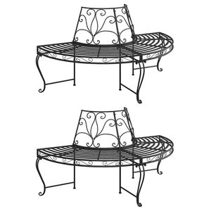 vidaXL Banc demi-circulaire tour d'arbre lot de 2 &Oslash;160 cm Noir Acier