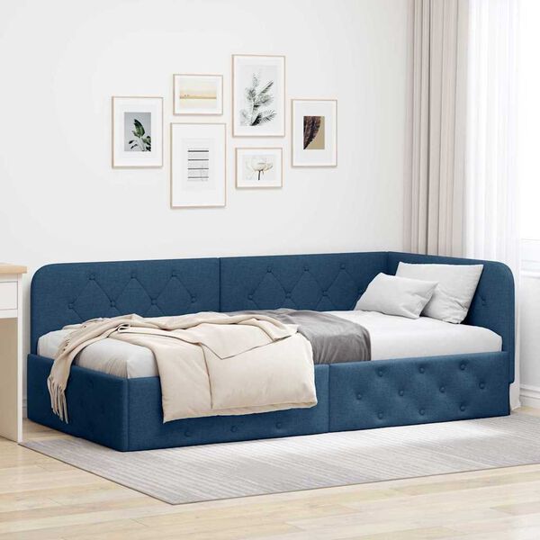 vidaXL Cadre de lit d'angle avec t&ecirc;te de lit Bleu 100 x 200 cm tissu