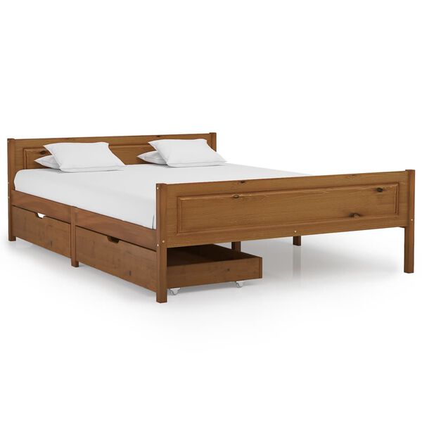 vidaXL Cadre de lit avec 2 tiroirs Marron miel Pin massif 140x200 cm