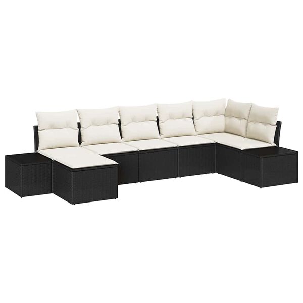 vidaXL Ensemble de canap&eacute; de jardin avec coussin 7 pcs Noir polyrotin