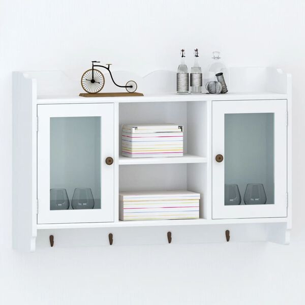 Vitrine murale avec &eacute;tag&egrave;re de Livre / DVD / Verre en MDF Blanc