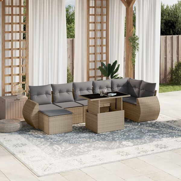vidaXL Salon de jardin avec coussins 8 pcs beige r&eacute;sine tress&eacute;e