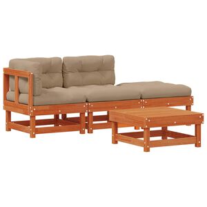 vidaXL Ensemble de salon de jardin 4 pc Brun cire Bois de pin massif