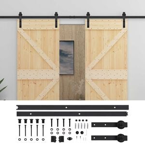 vidaXL Porte coulissante 2 pcs Naturel et noir Bois de pin massif
