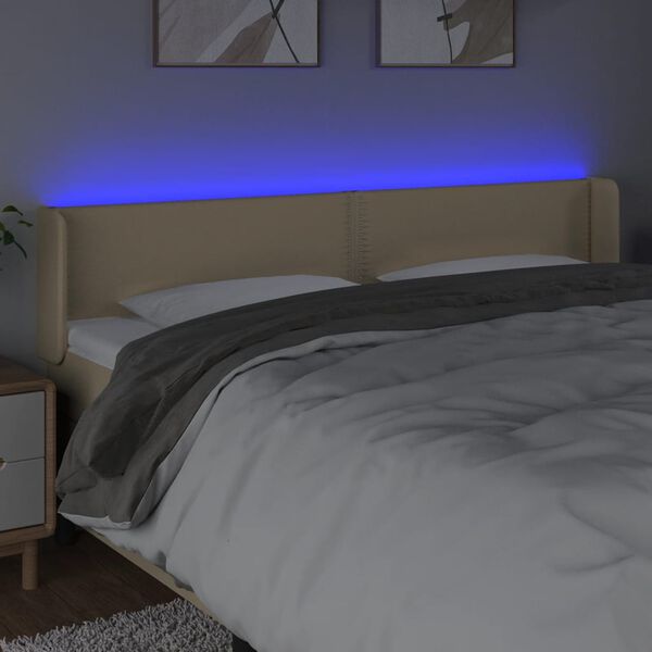 vidaXL T&ecirc;te de lit &agrave; LED Cr&egrave;me 203x16x78/88 cm Tissu