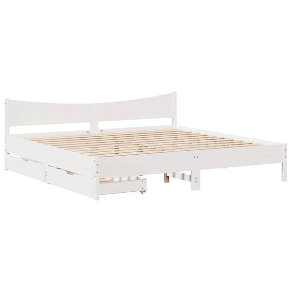 vidaXL Cadre de lit avec tiroirs blanc 180x200 cm bois de pin massif