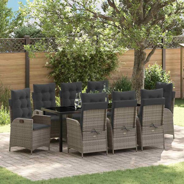 vidaXL Ensemble de salle &agrave; manger pour jardin 9 pcs Gris polyrotin