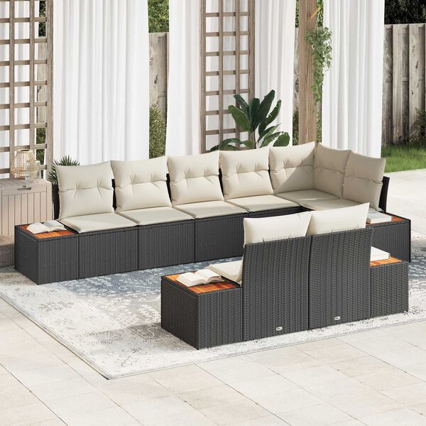 vidaXL Ensemble de canap&eacute; de jardin avec coussin 8 pcs Noir Poly rotin