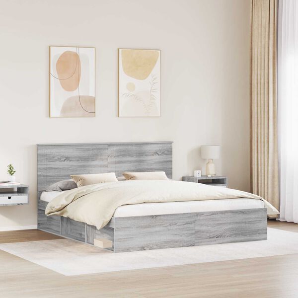 vidaXL Cadre de lit Gris Sonoma 180 x 200 cm Bois de pin massif