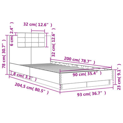 vidaXL Cadre de lit avec tête de lit chêne fumé 90x200 cm