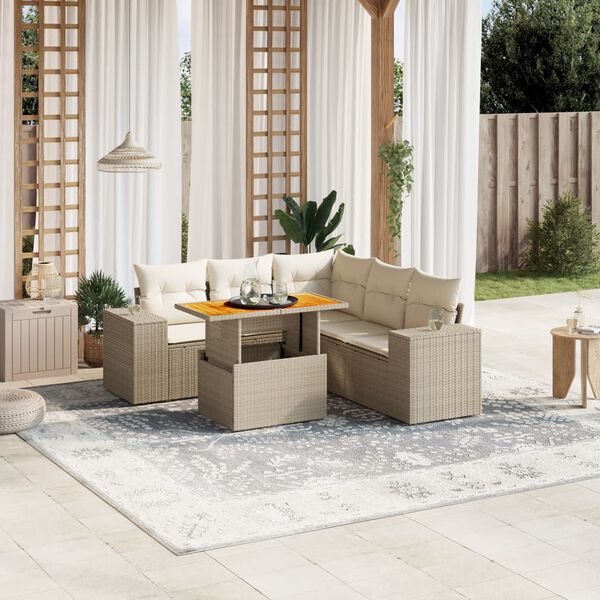 vidaXL Salon de jardin avec coussins 6 pcs beige r&eacute;sine tress&eacute;e