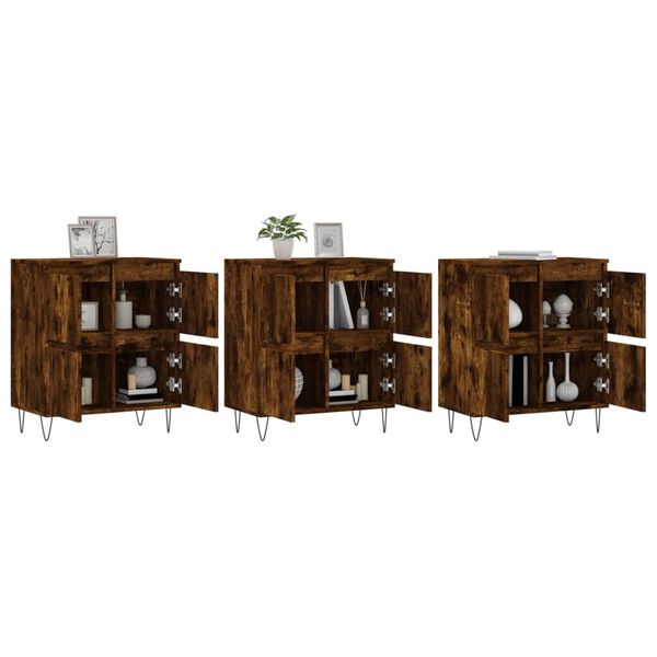 vidaXL Buffets 3 pcs Ch&ecirc;ne fum&eacute; Bois d'ing&eacute;nierie