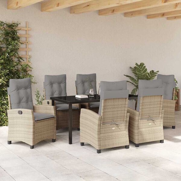 vidaXL Ensemble de salle &agrave; manger pour jardin 7 pcs Beige polyrotin