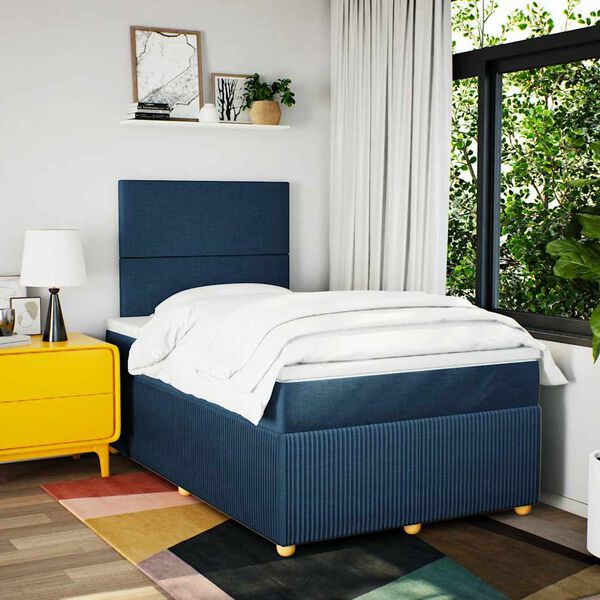 vidaXL Sommier &agrave; lattes de lit avec matelas bleu 120x190 cm tissu